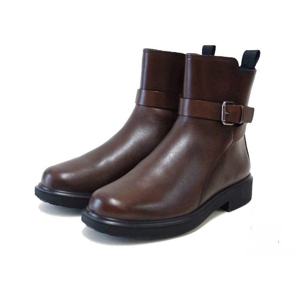 ECCO  Amsterdam Buckle Ankle Boot Brown Leather Size 8-8.5 Moto Womens Round Toe